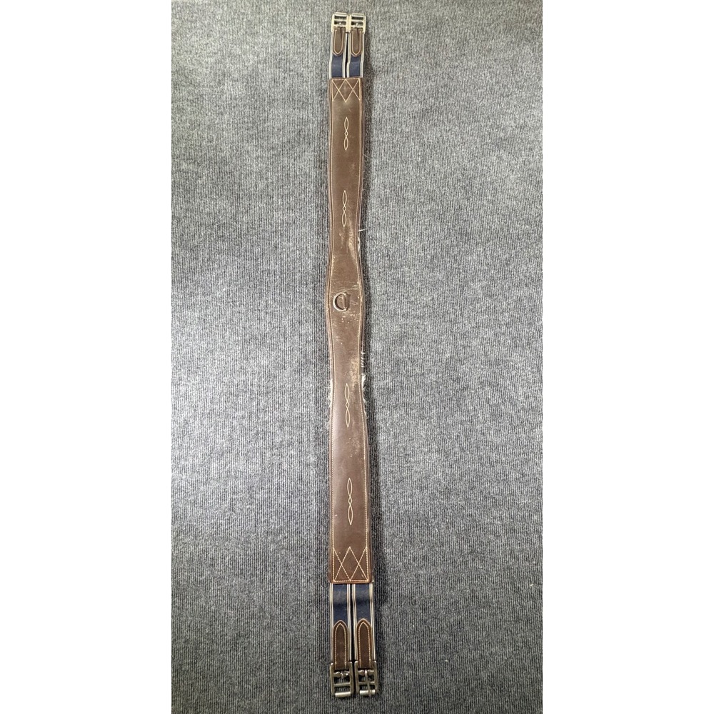 Brown Leather‎ Contoured English Horse Girth 54 Inch with Elastic Roller Buckles